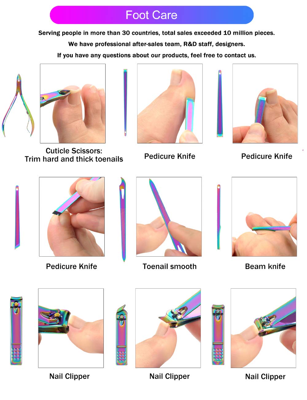2020 New Rainbow Manicure Kits 18 Pcs Nail Clippers for Women Gift SFYDOM Women's Rainbow Leather Manicure Set (18-RainbowManicure Kits)